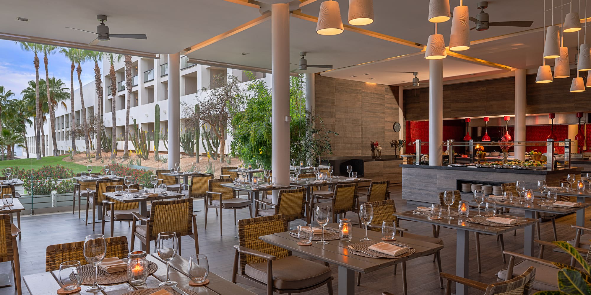 a restaurant with tables and chairs