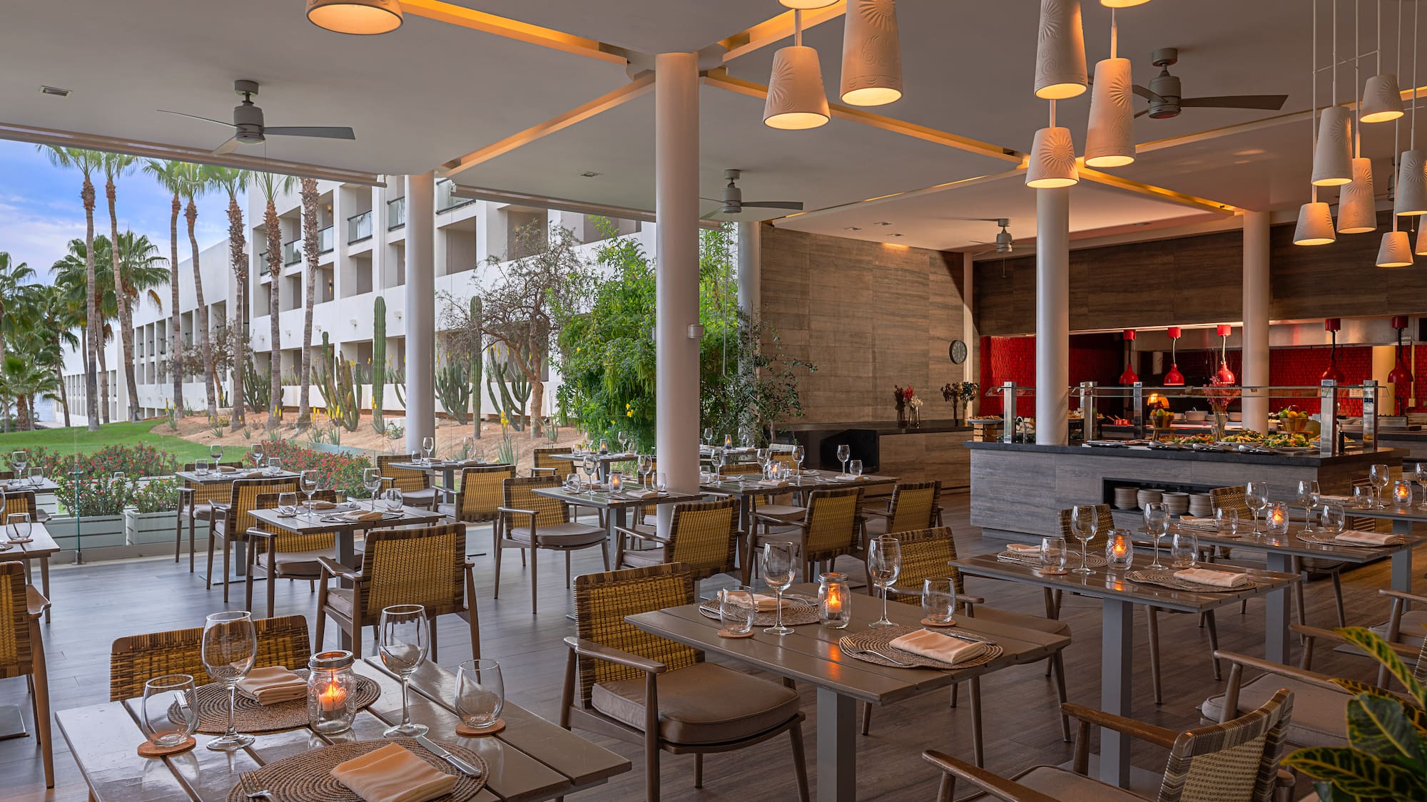a restaurant with tables and chairs