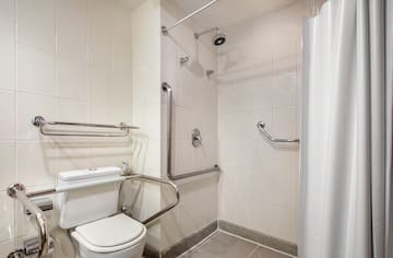 a bathroom with a toilet and a shower