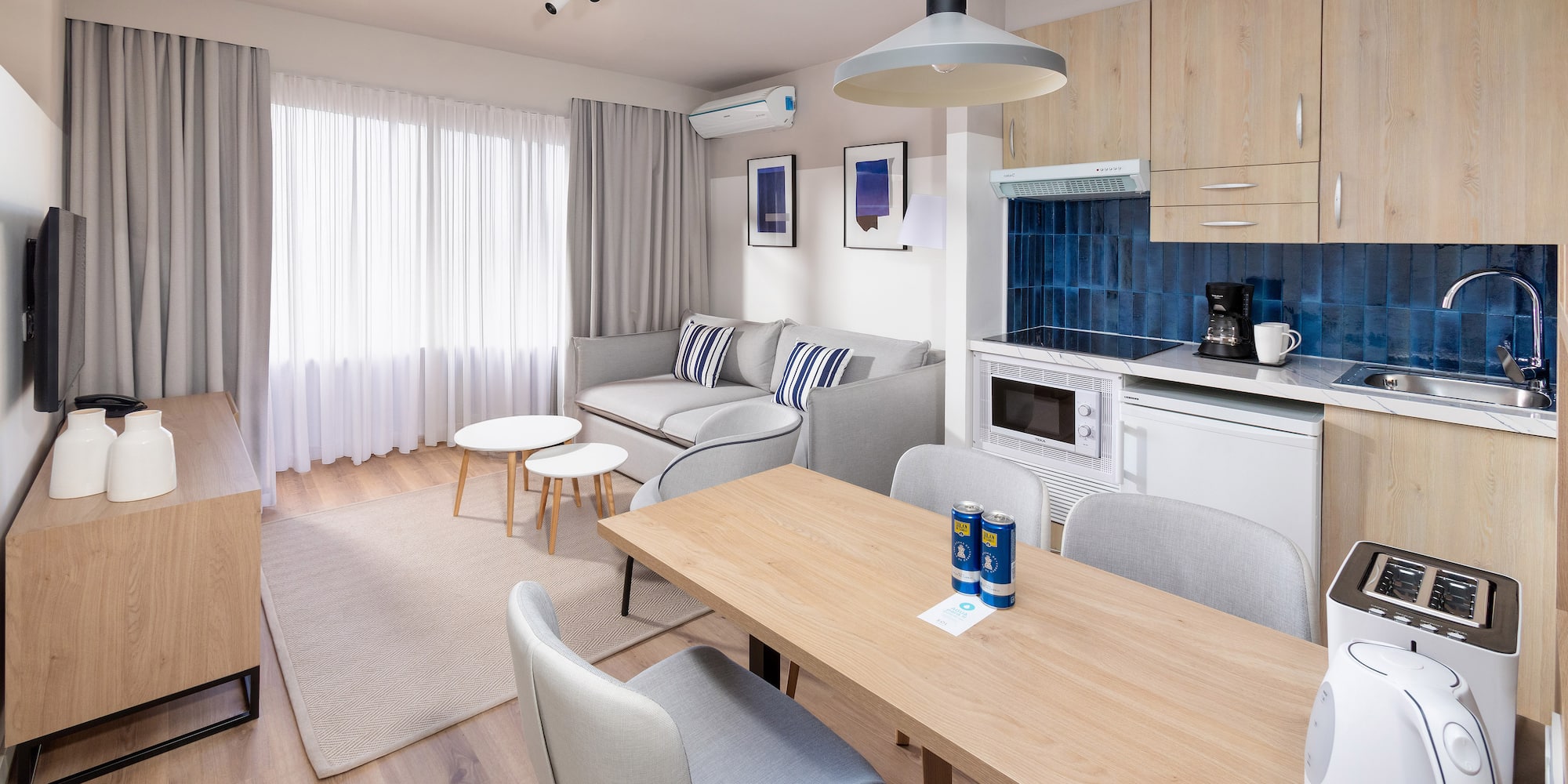 a room with a table and chairs