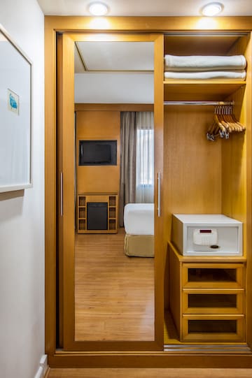 a closet with a door open