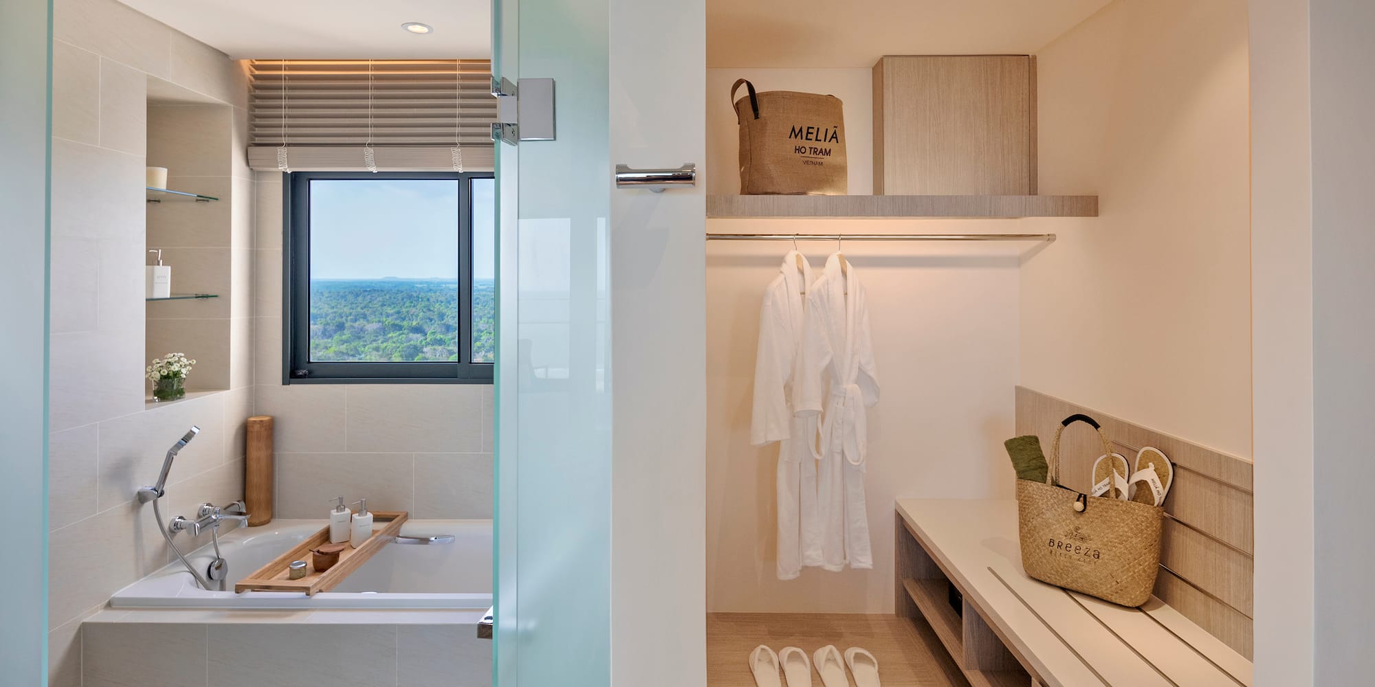 a bathroom with a bathtub and a tub