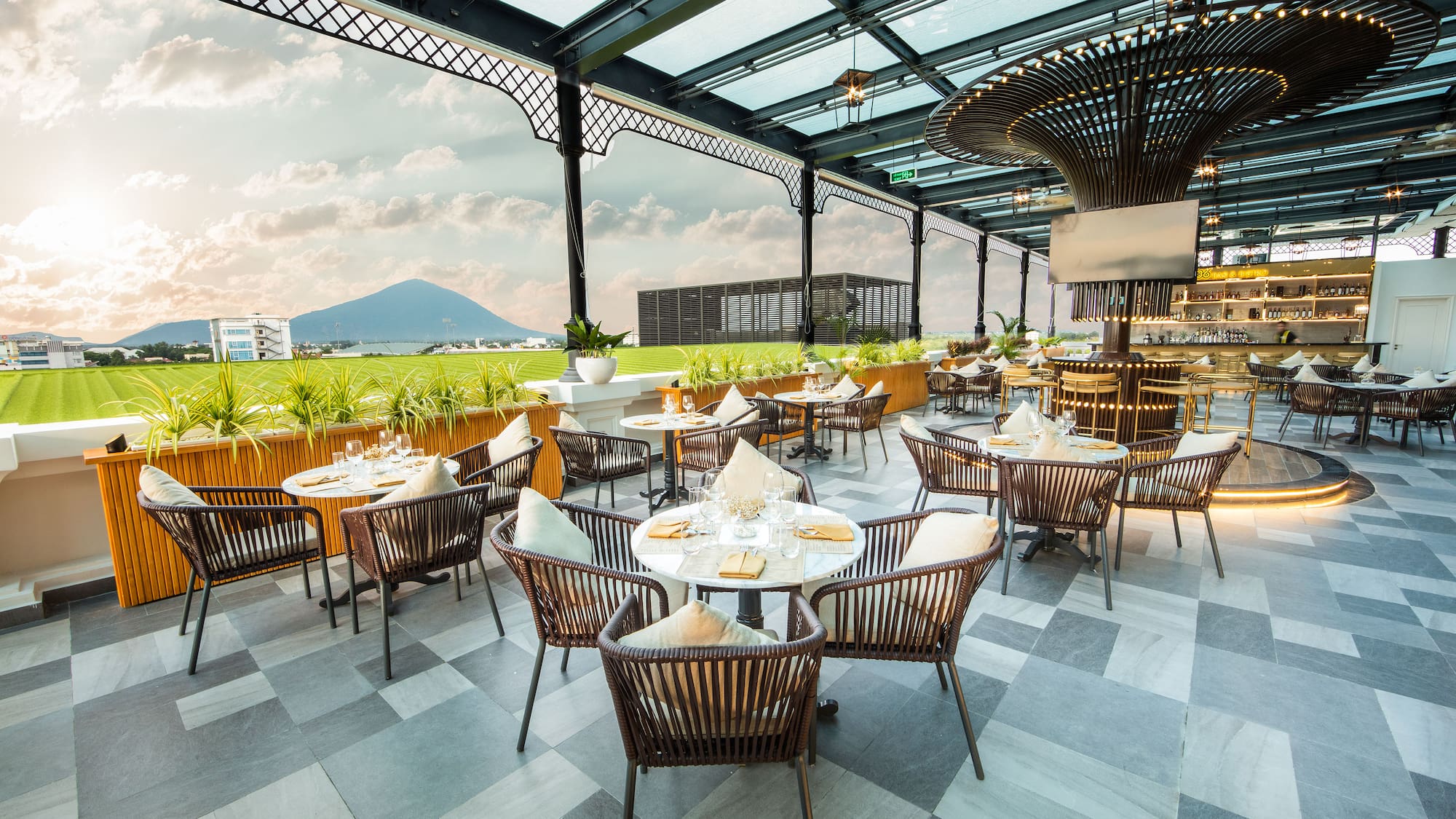 a restaurant with tables and chairs