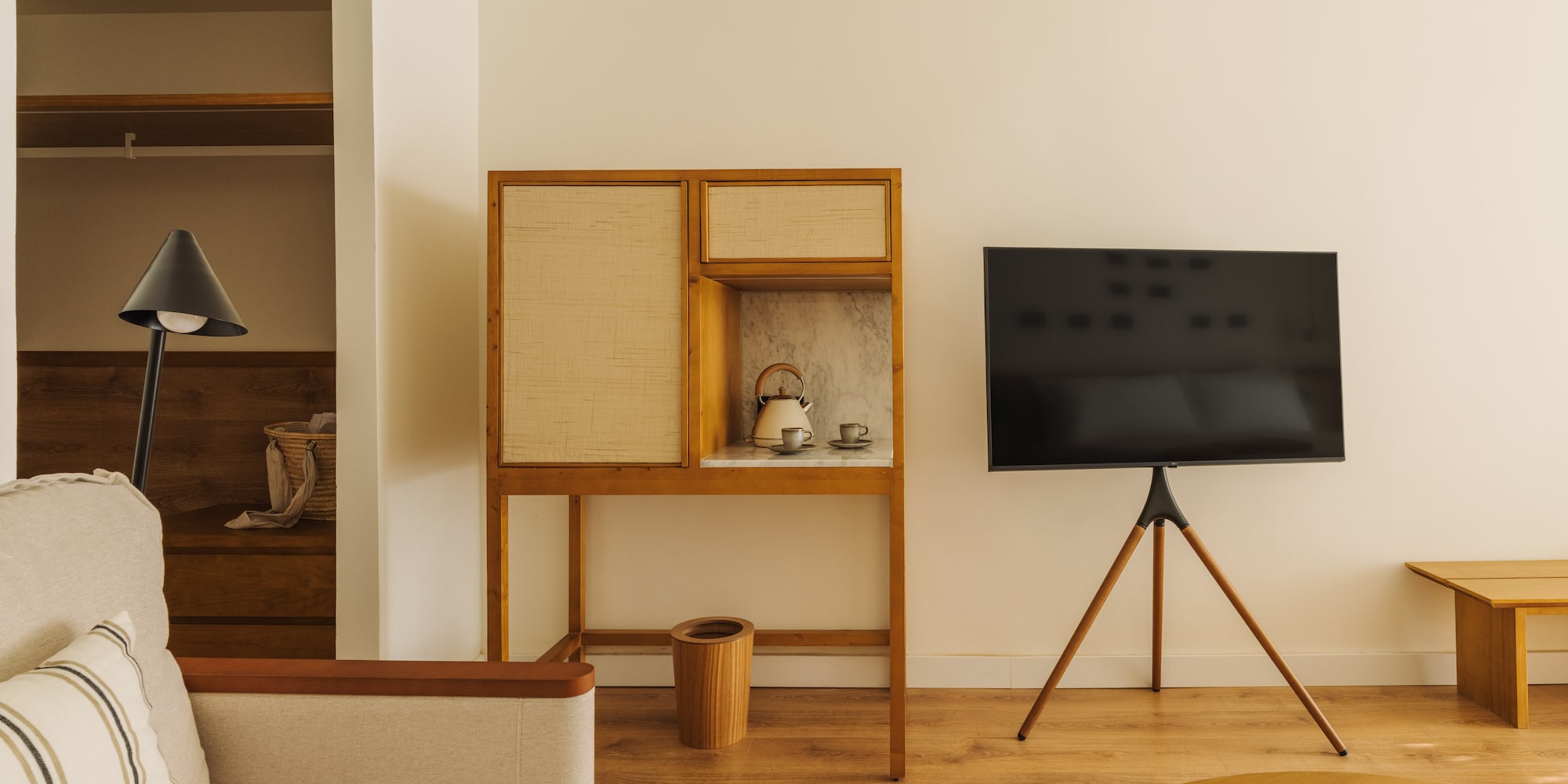 a tv on a stand in a room