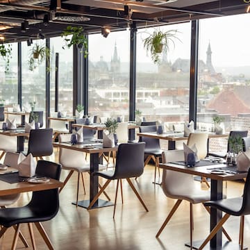 a room with tables and chairs