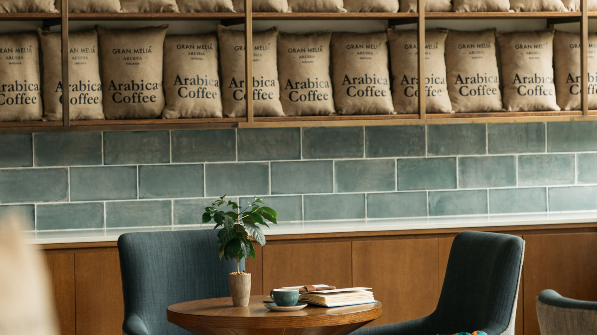 a coffee beans on a shelf