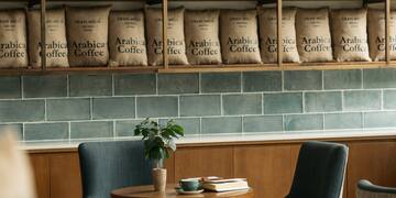 a coffee beans on a shelf