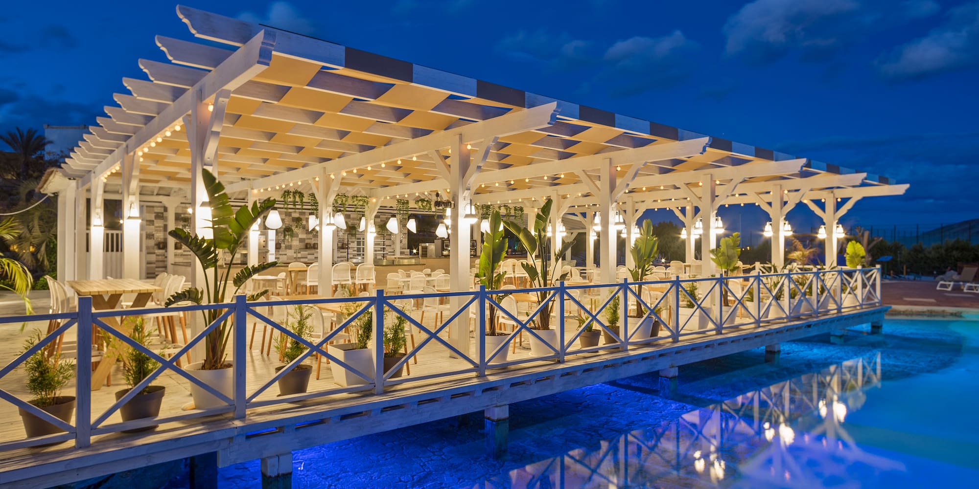 a white structure with lights on it