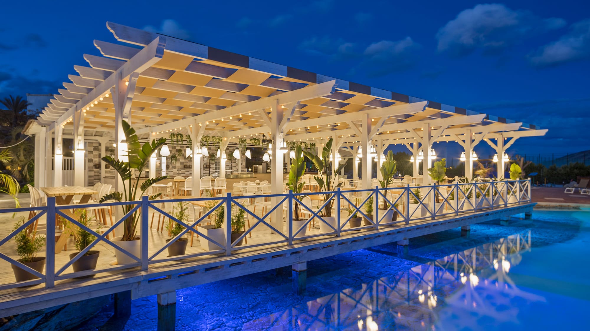 a white structure with lights on it