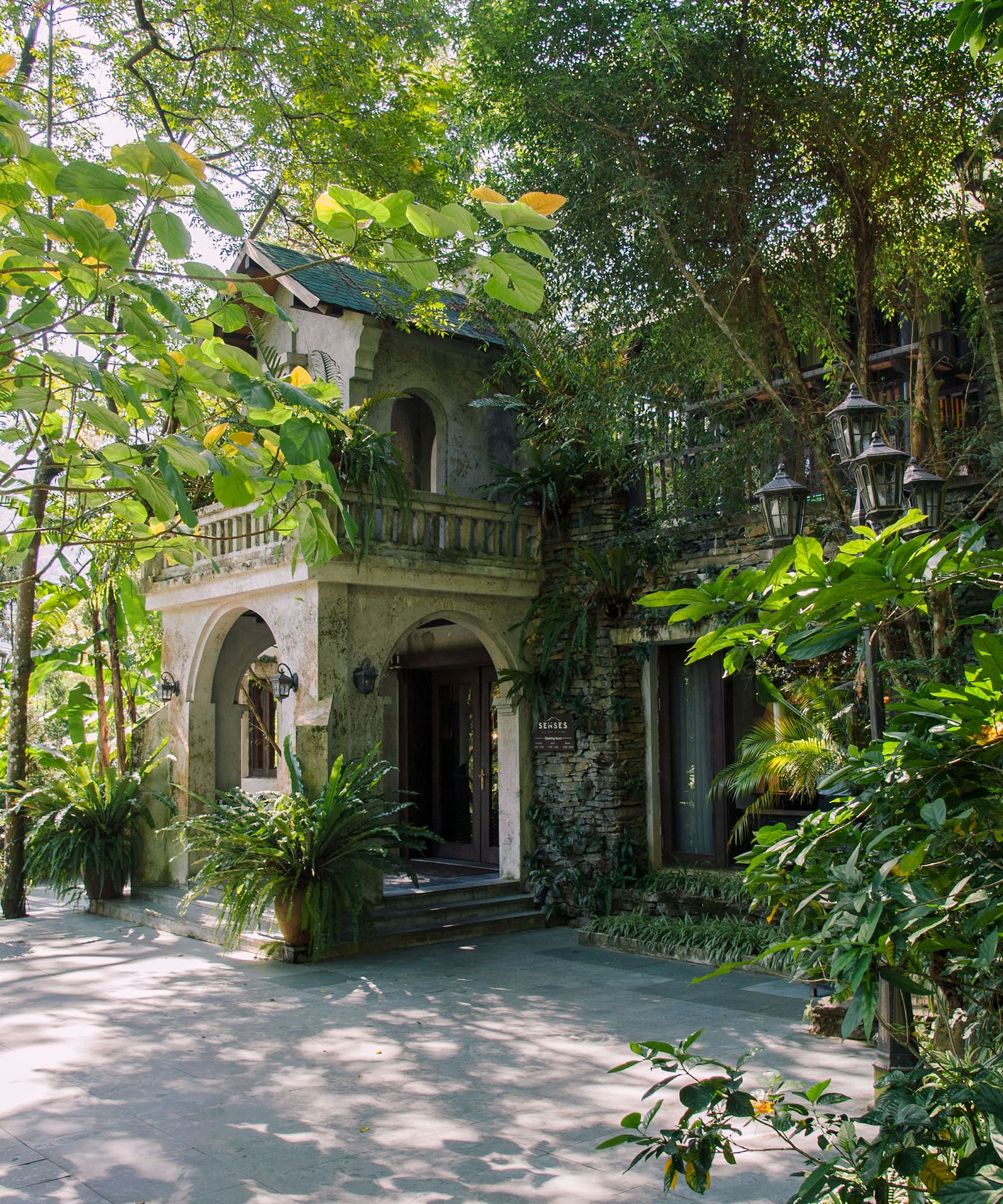 a building with trees around it