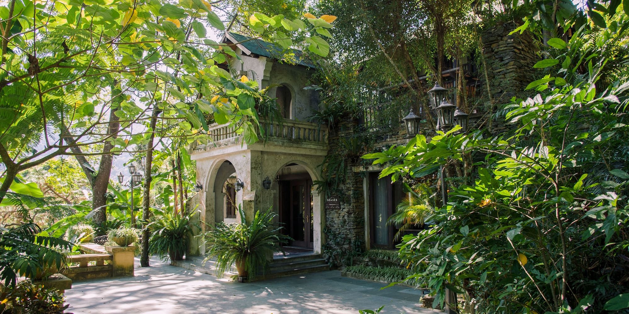 a building with trees around it