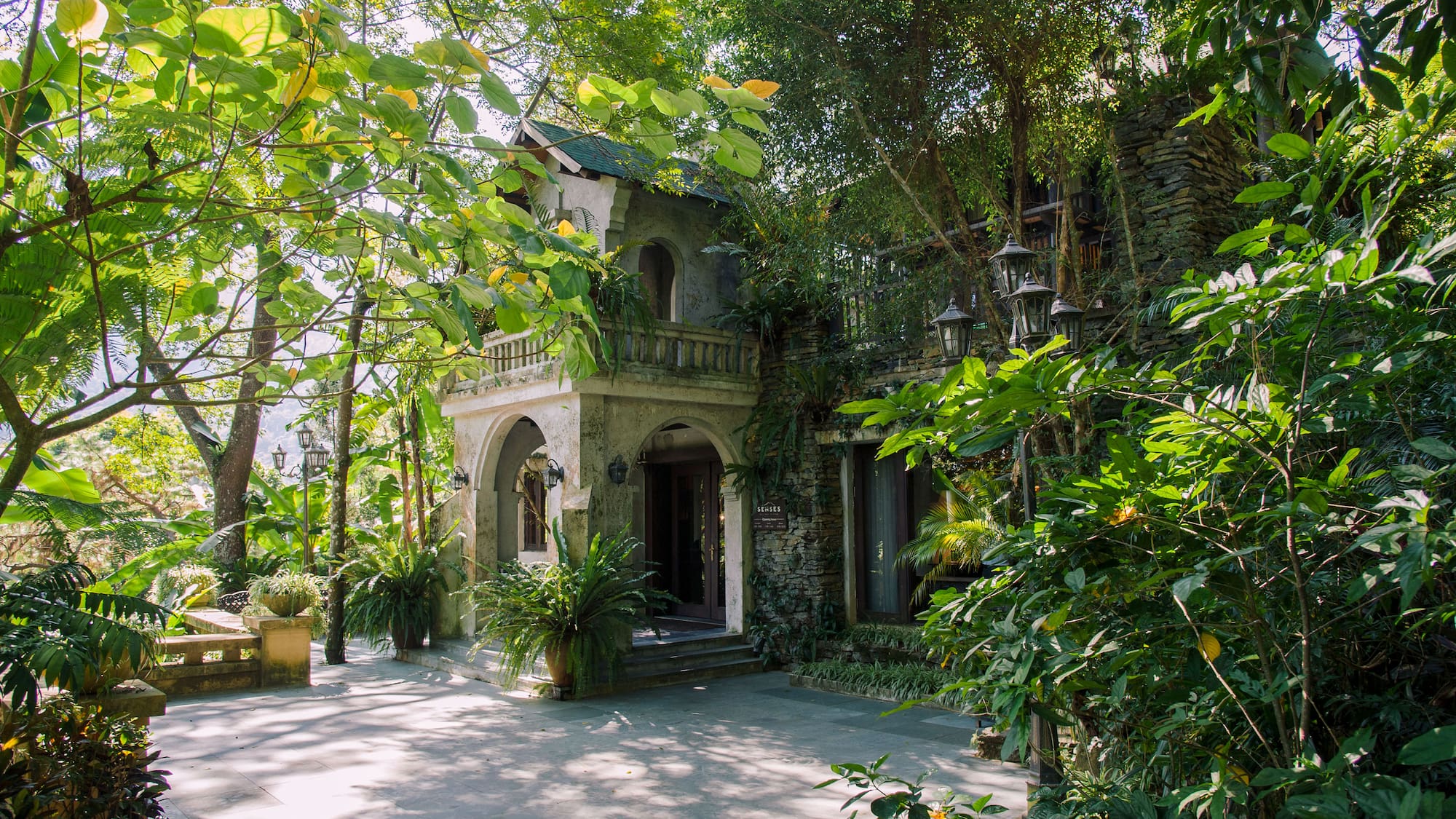 a building with trees around it