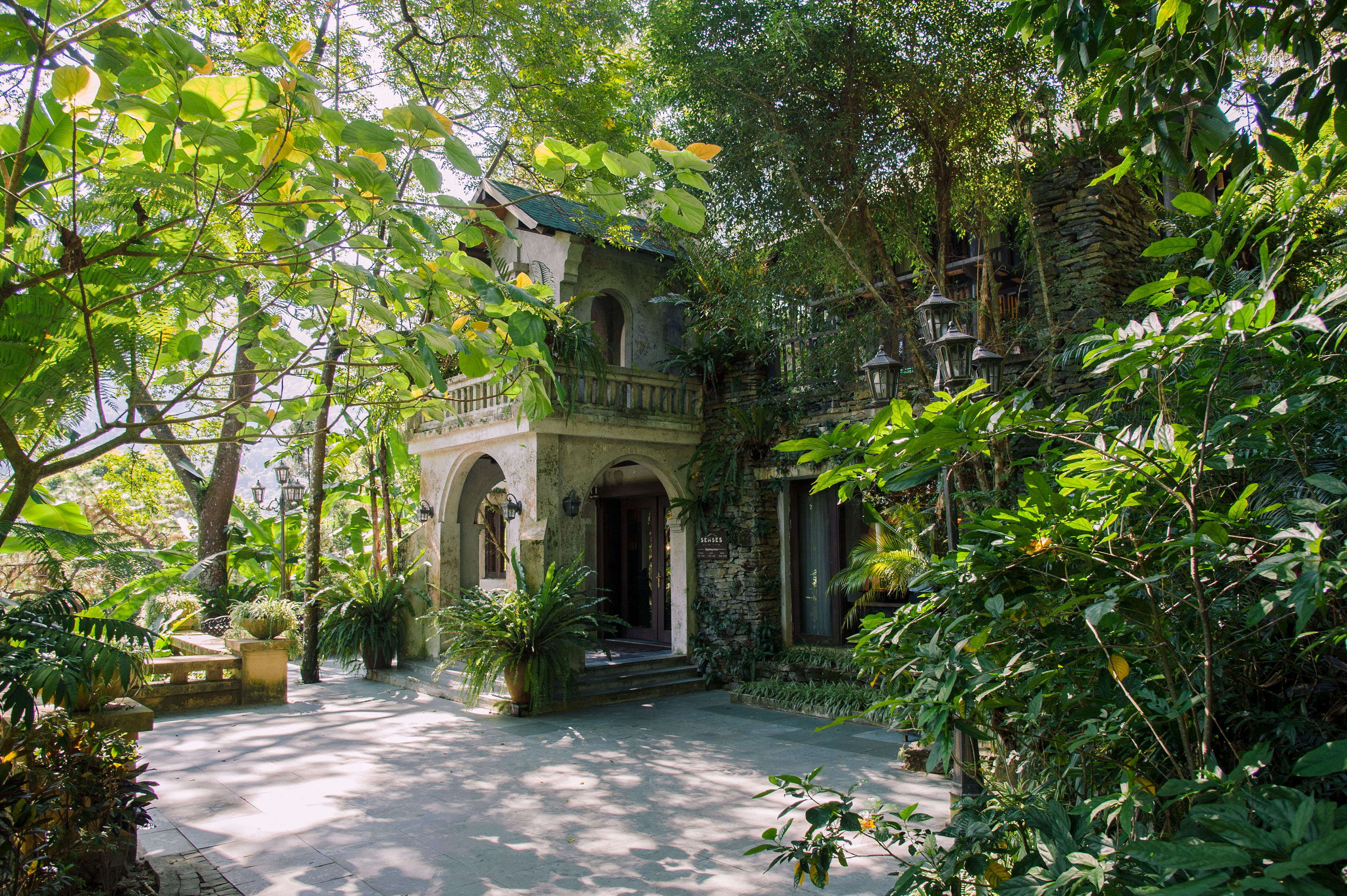 a building with trees around it