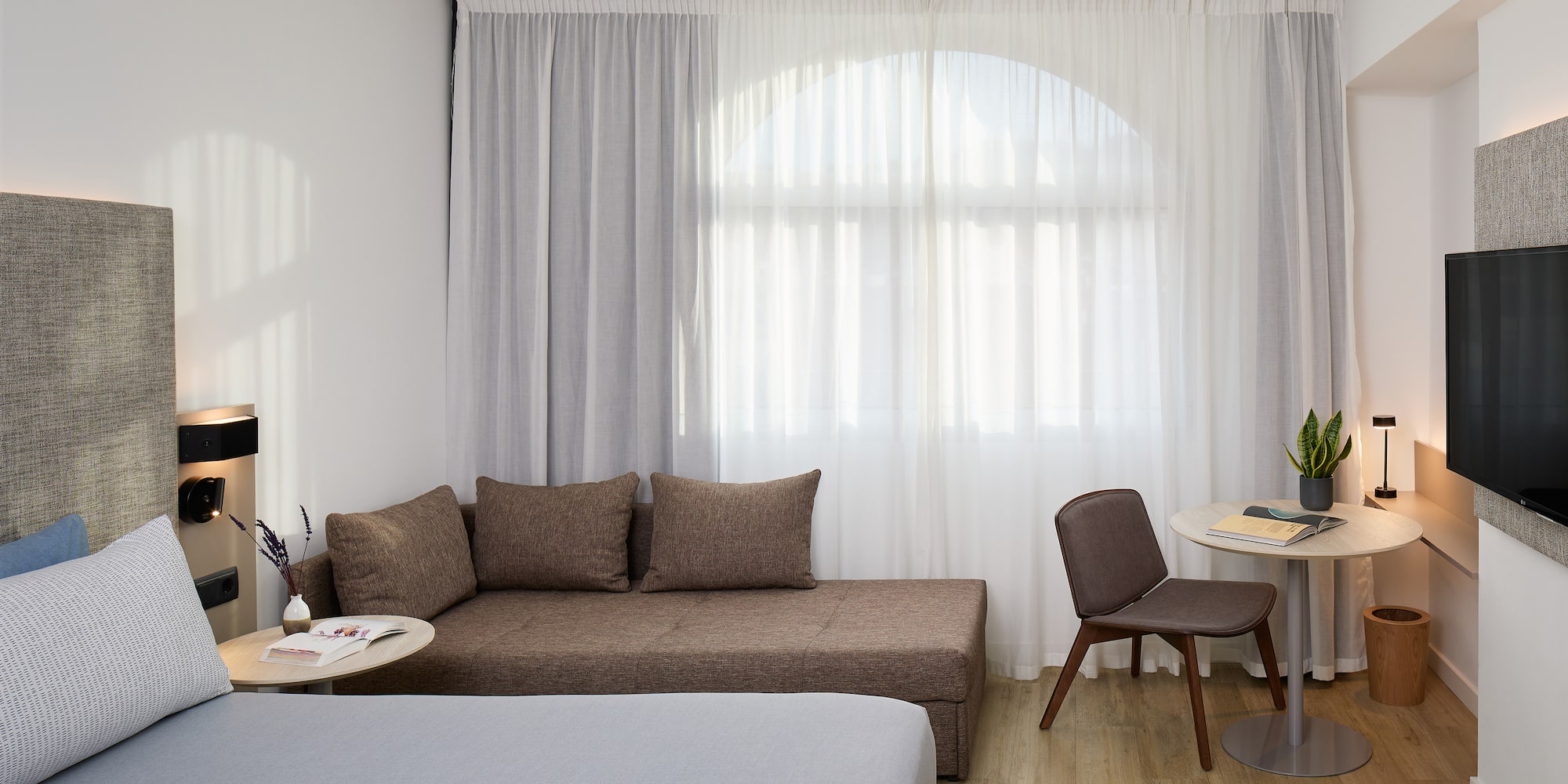 a room with a couch and a table