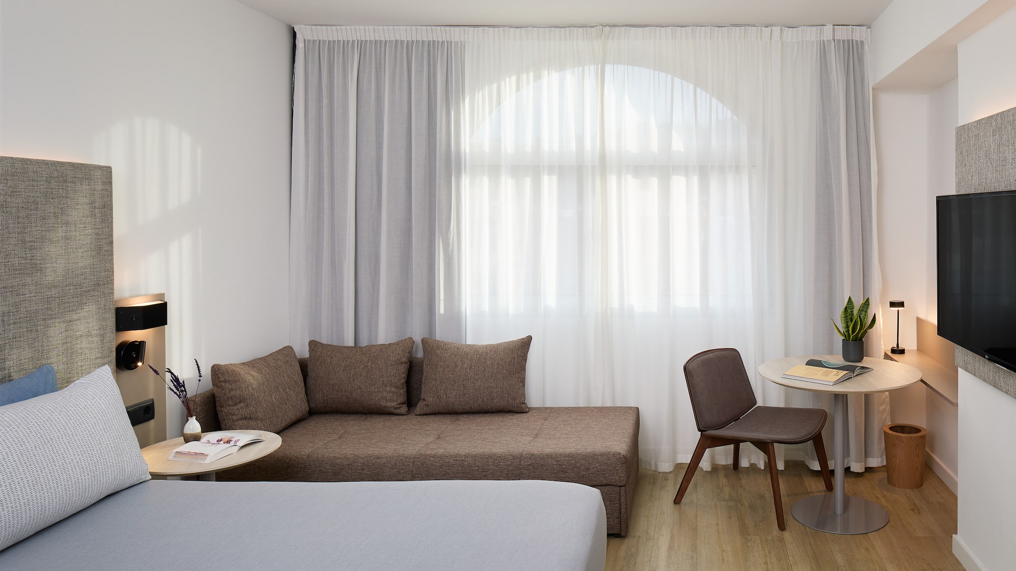 a room with a couch and a table