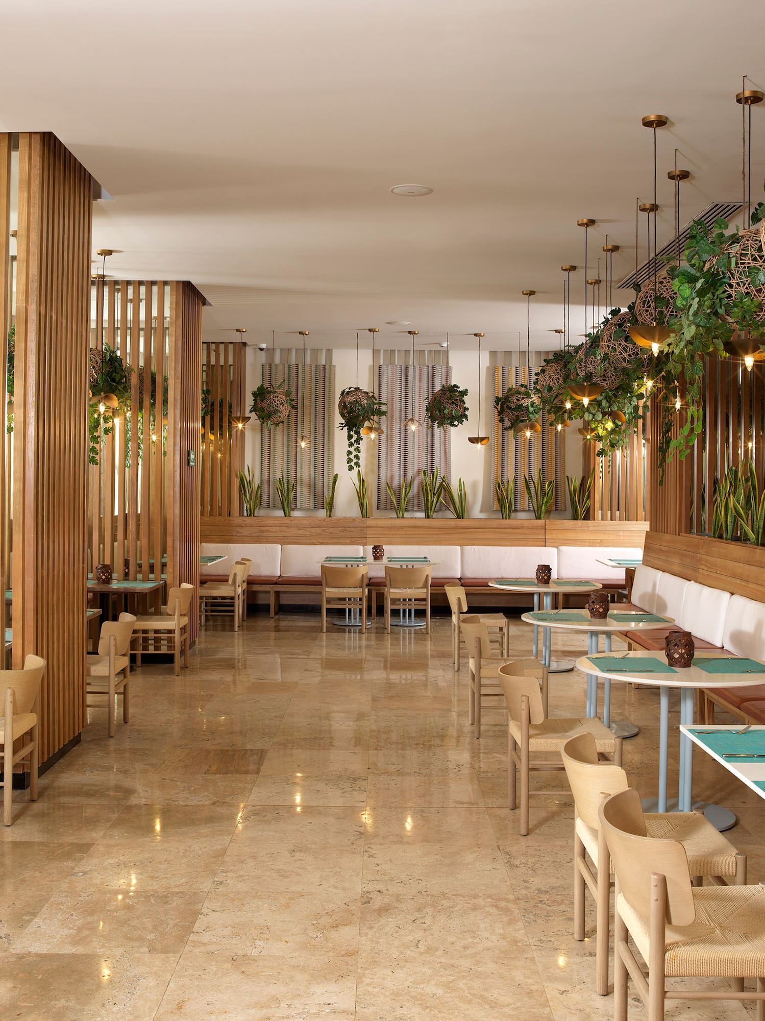 a room with tables and chairs