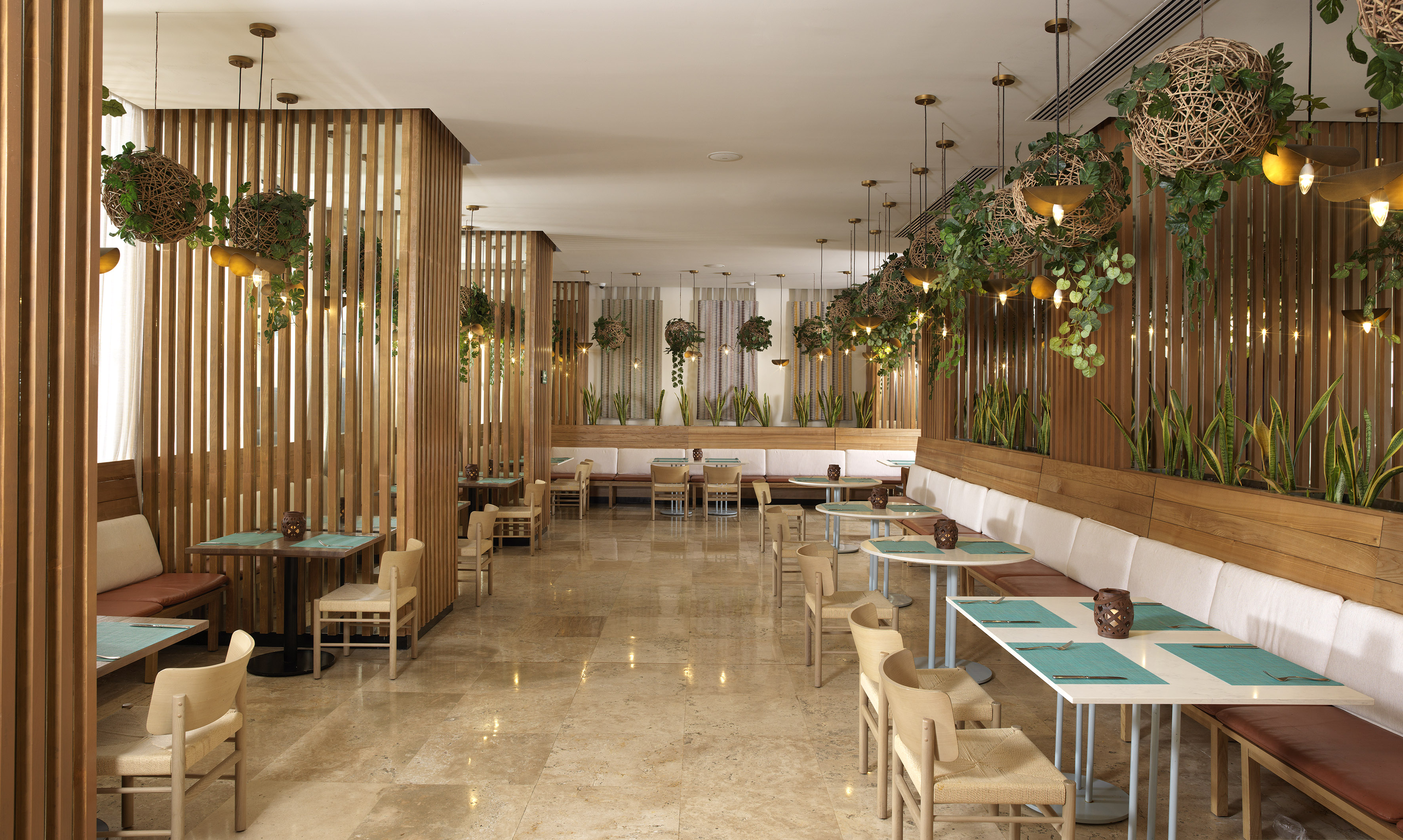 a room with tables and chairs