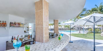 a bar with drinks on it