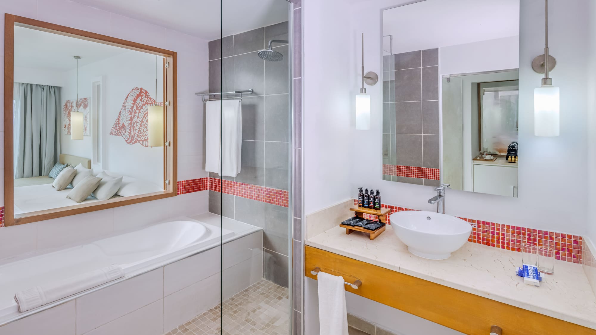 a bathroom with a sink and a shower