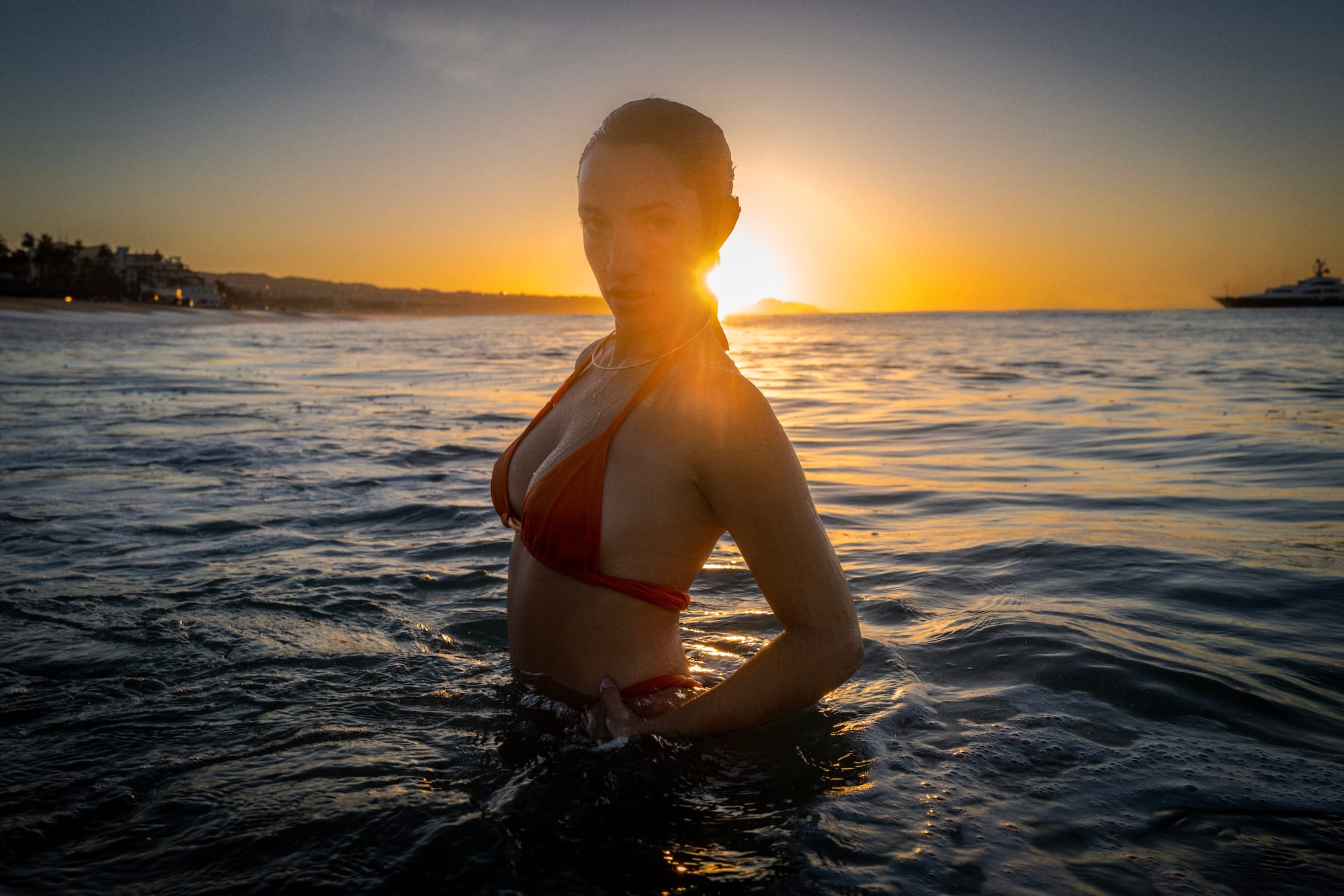 a woman in a garment in the water