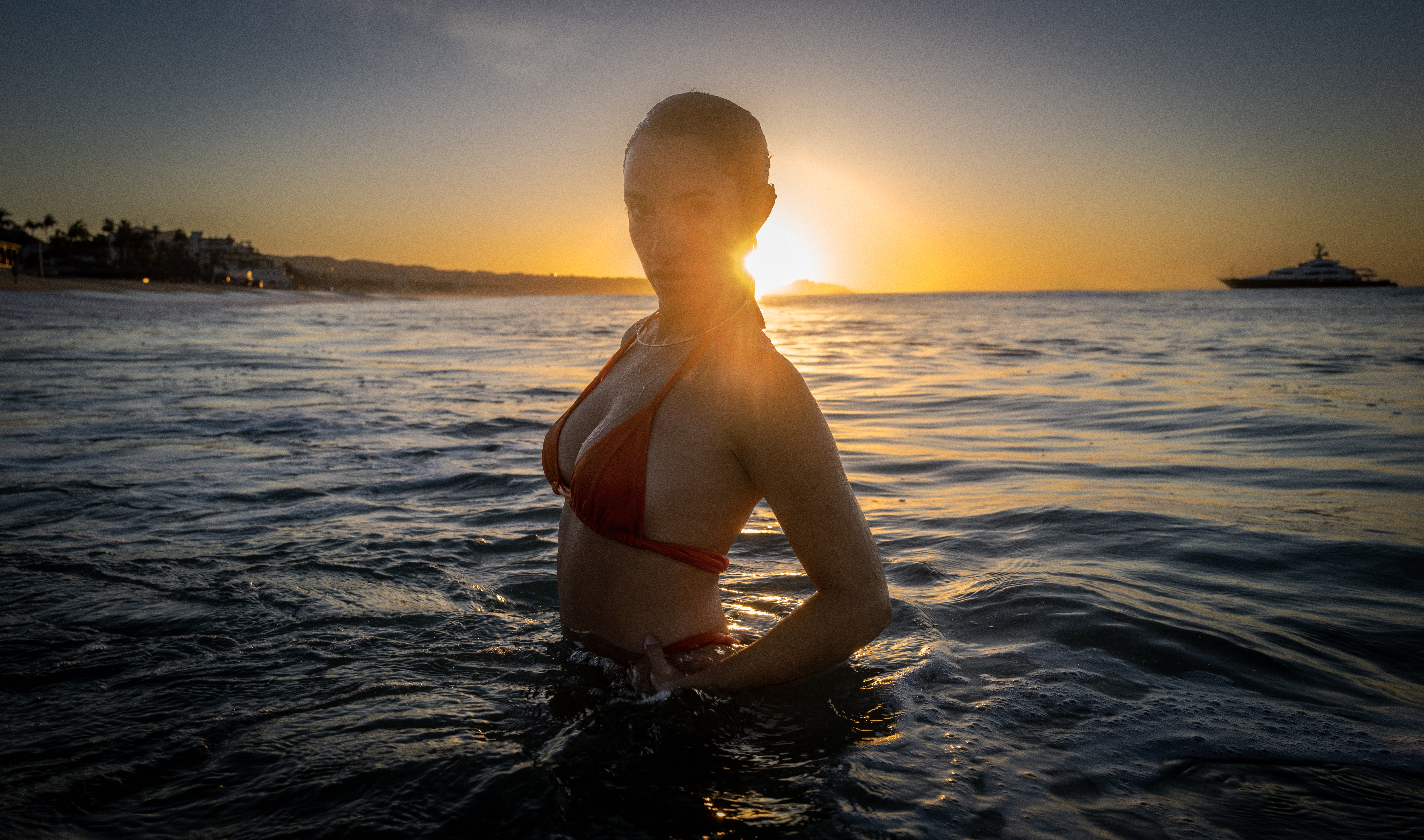 a woman in a garment in the water