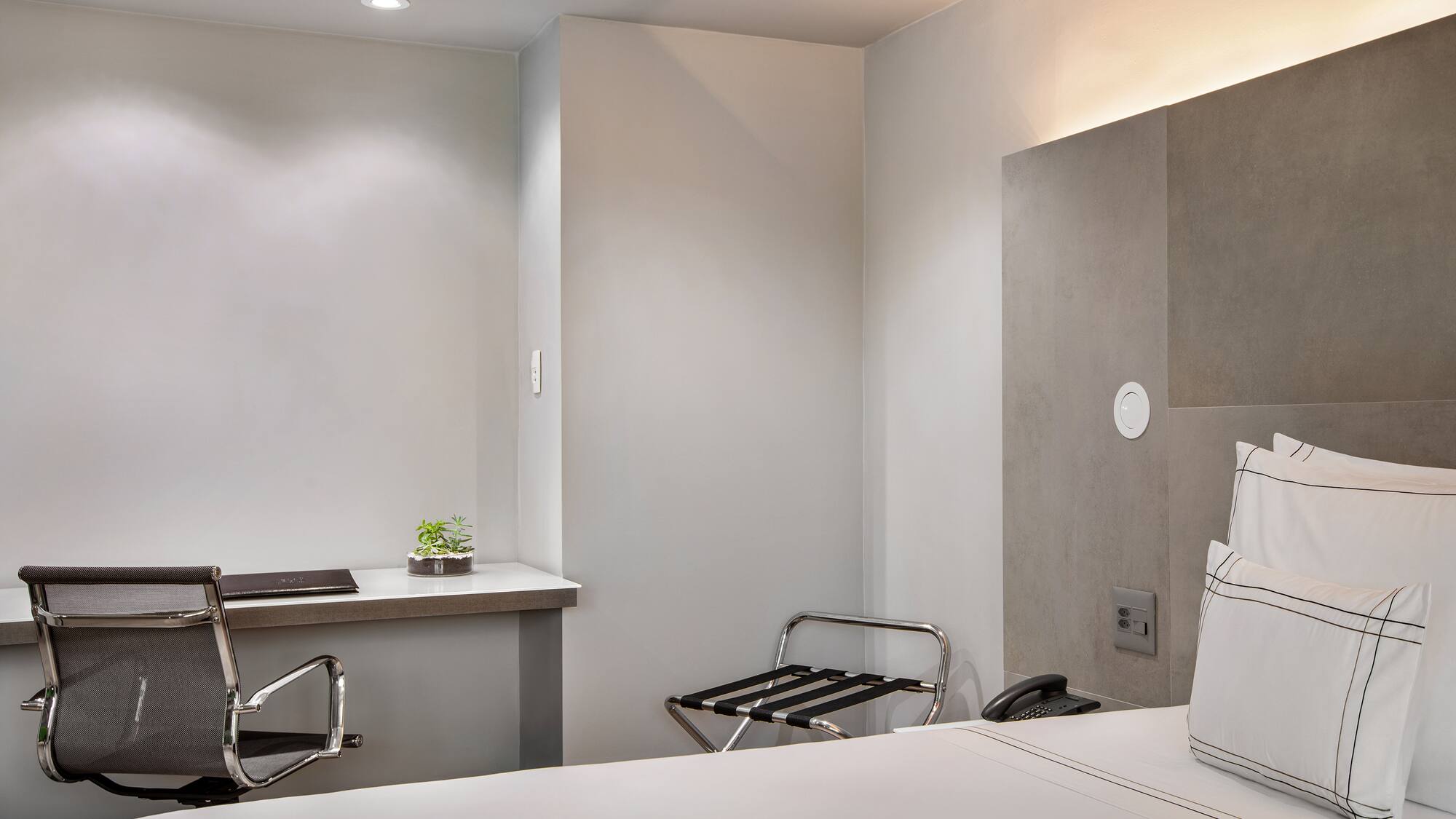 a room with a desk and chair