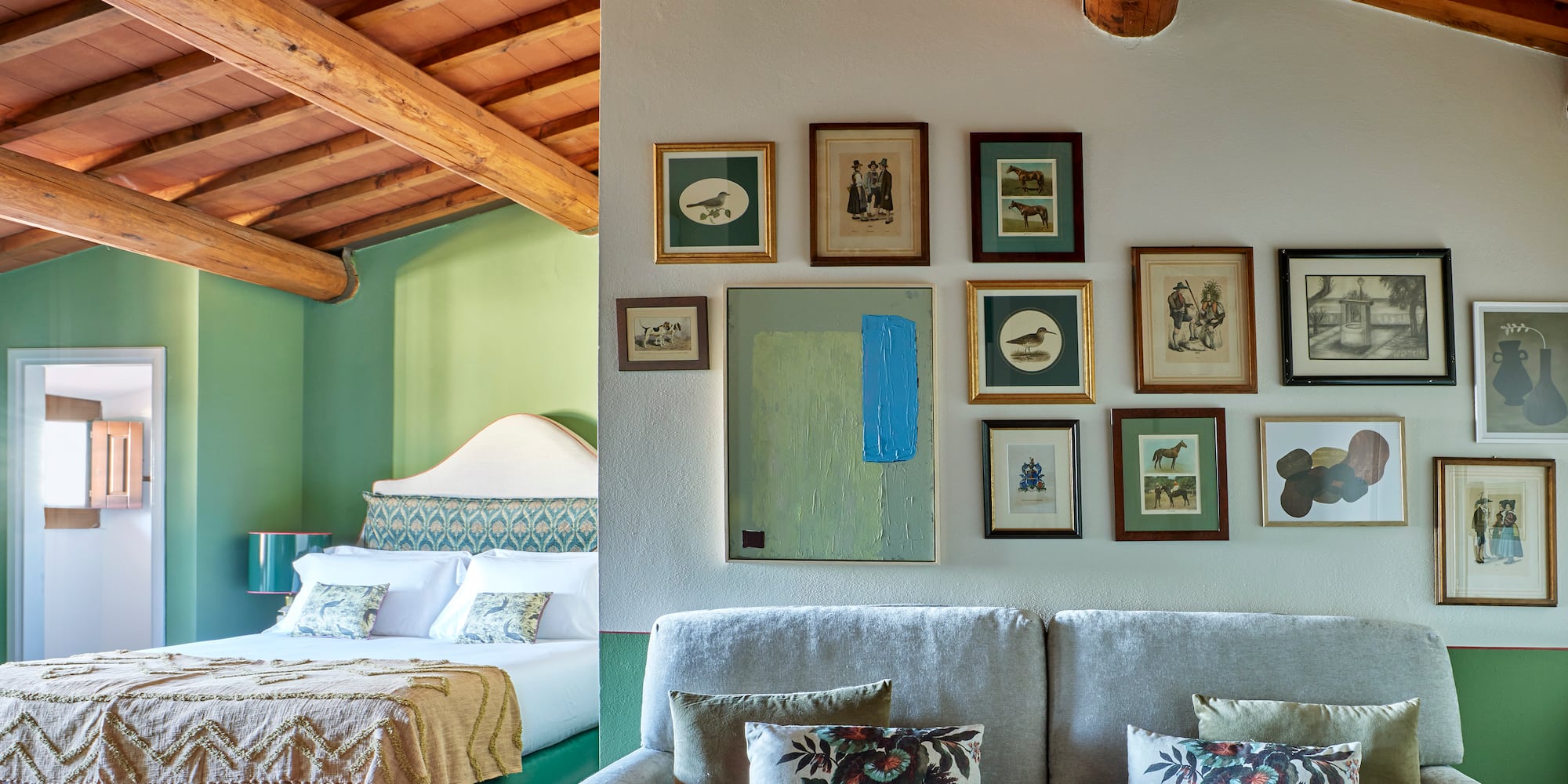 a room with a bed and a couch