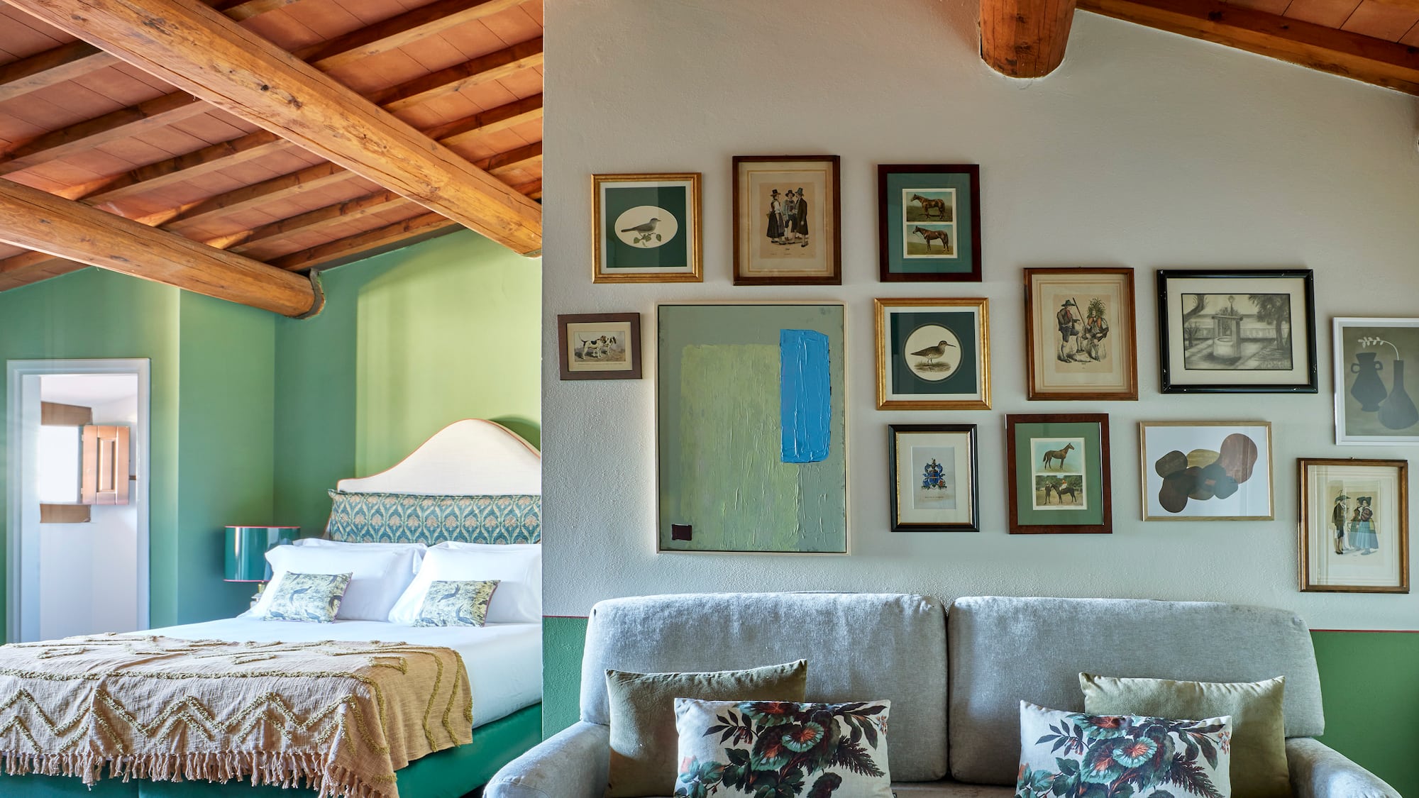 a room with a bed and a couch