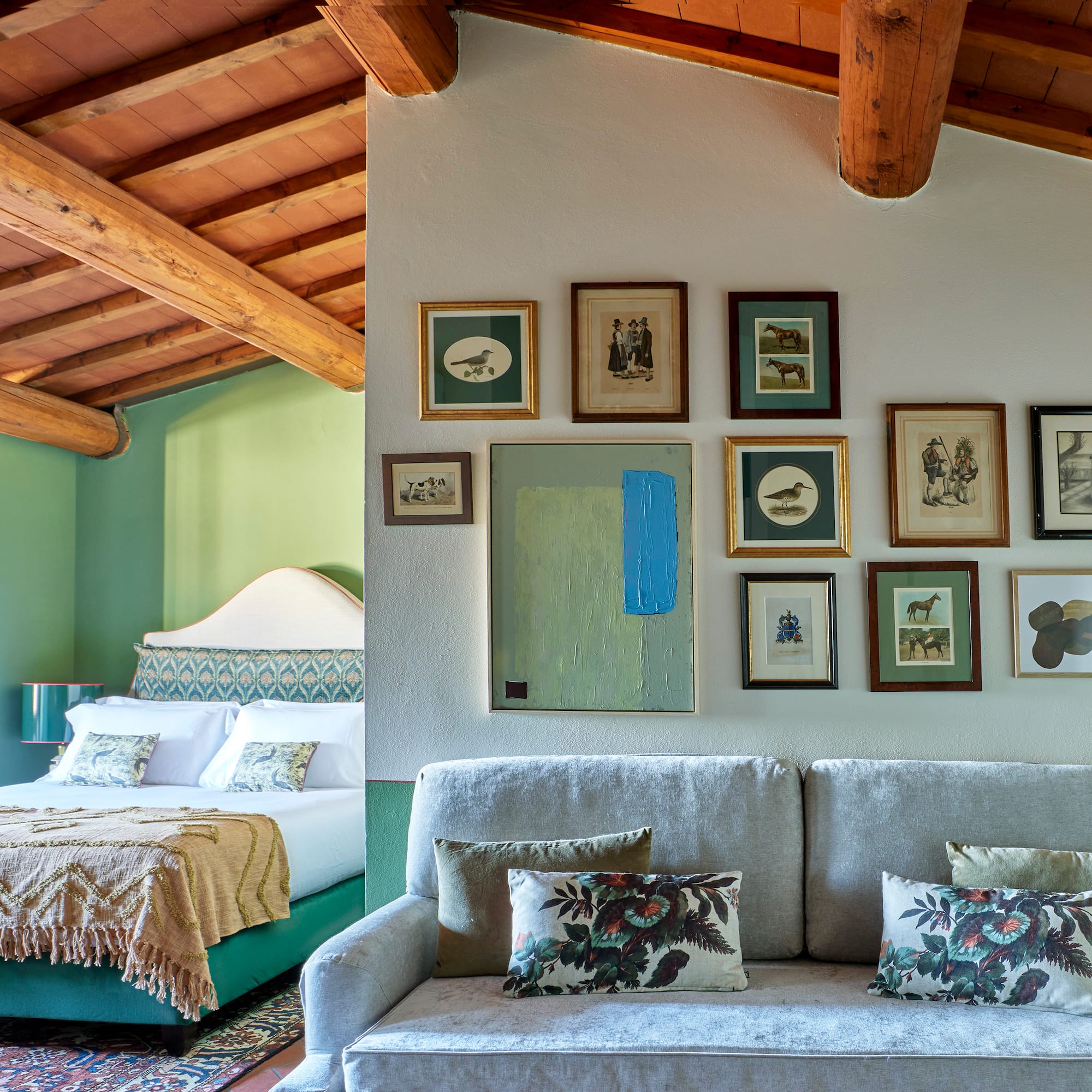 a room with a bed and a couch