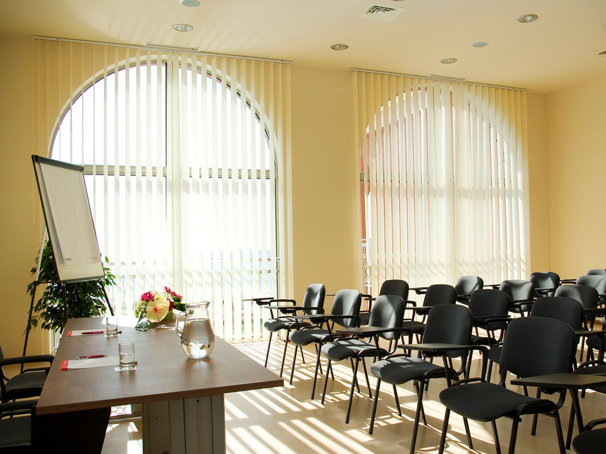 a room with a table and chairs