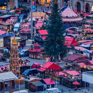 a large city with tents and buildings