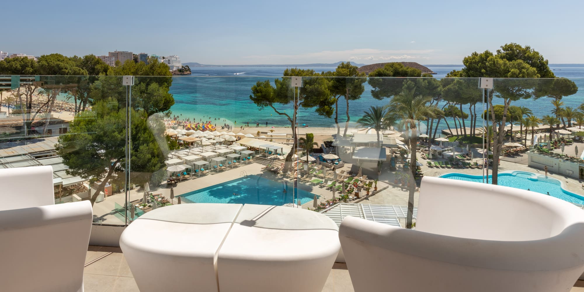 a view of a beach from a balcony