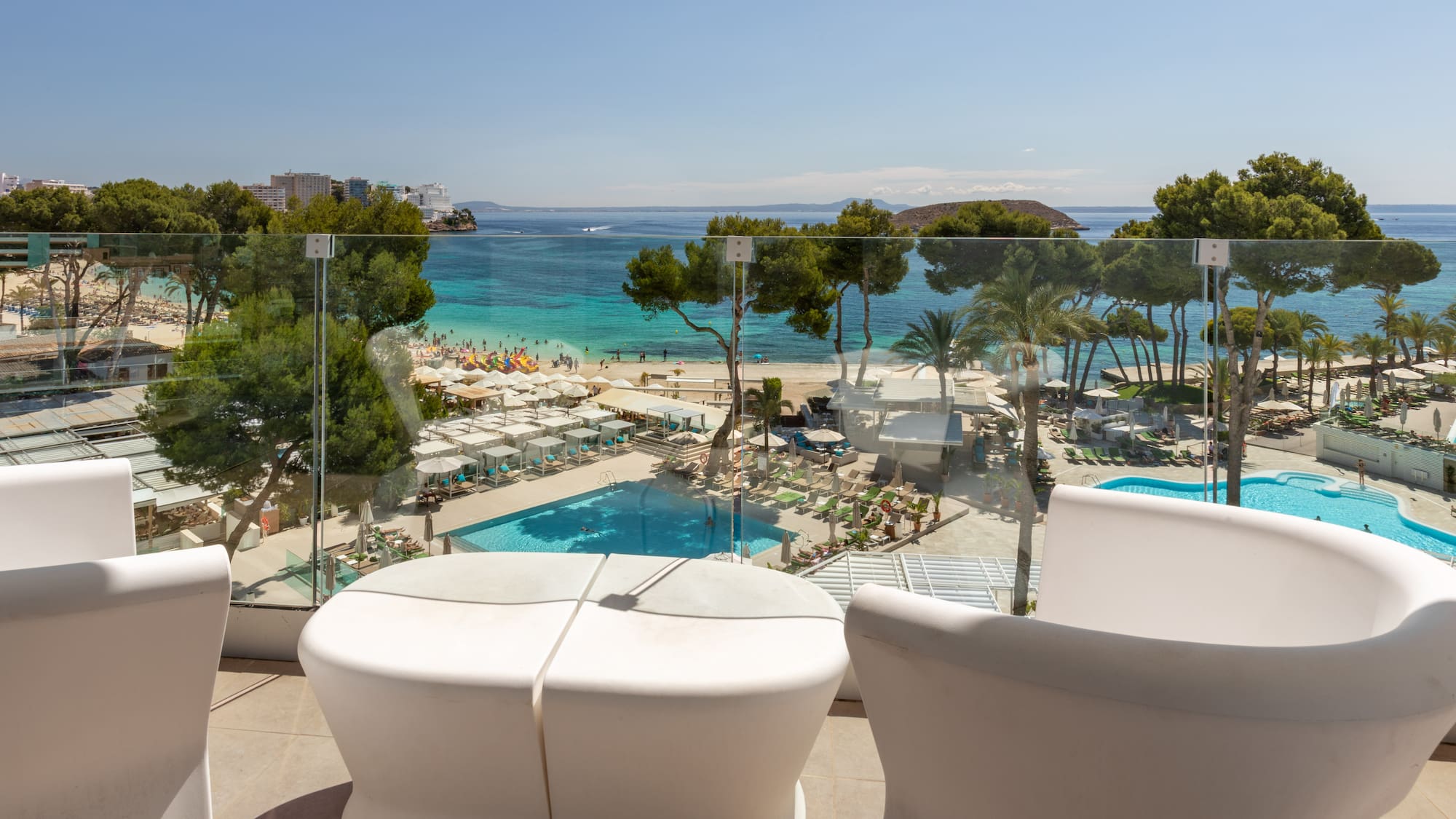 a view of a beach from a balcony