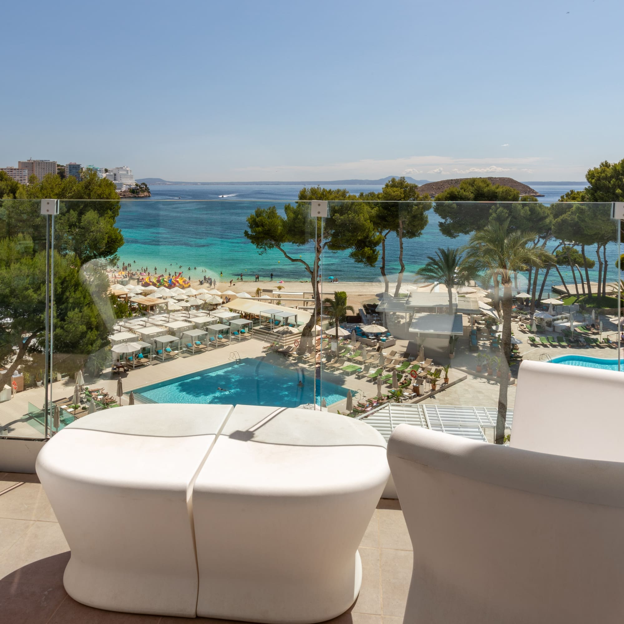 a view of a beach from a balcony