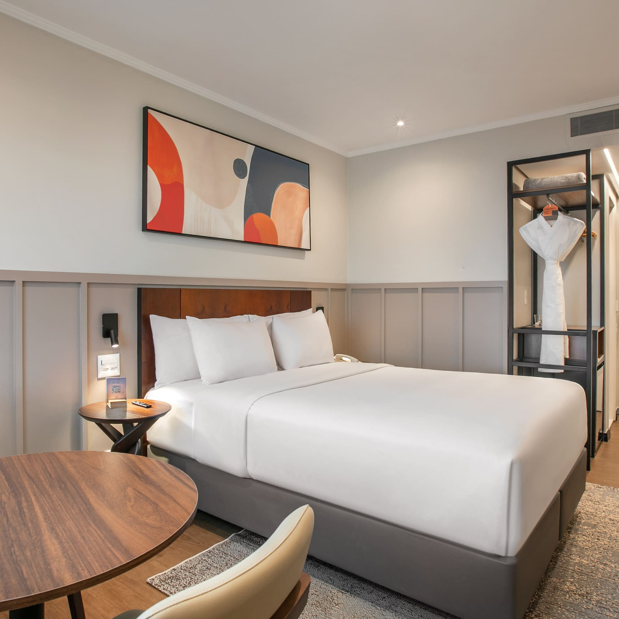 a room with a bed and a table