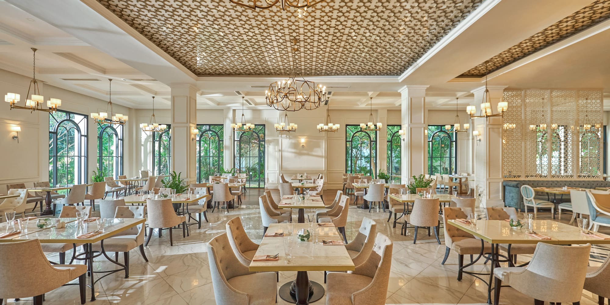 a room with tables and chairs