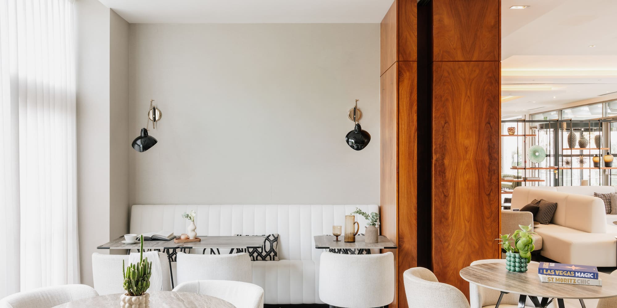 a room with tables and chairs