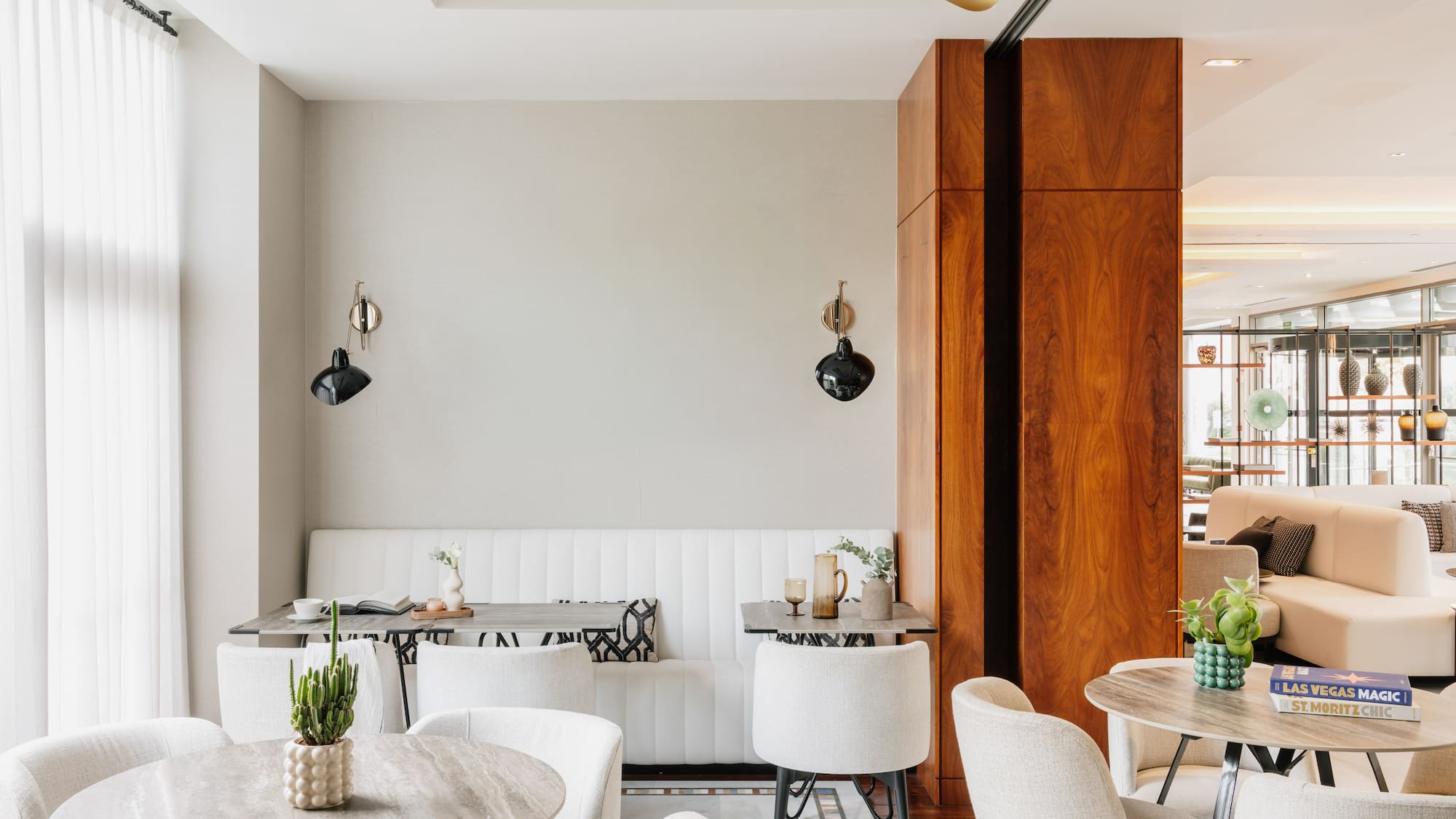 a room with tables and chairs