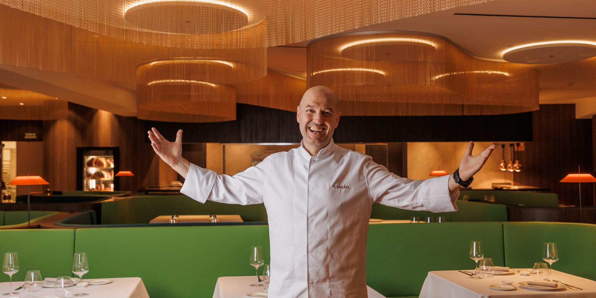 a man standing in a restaurant