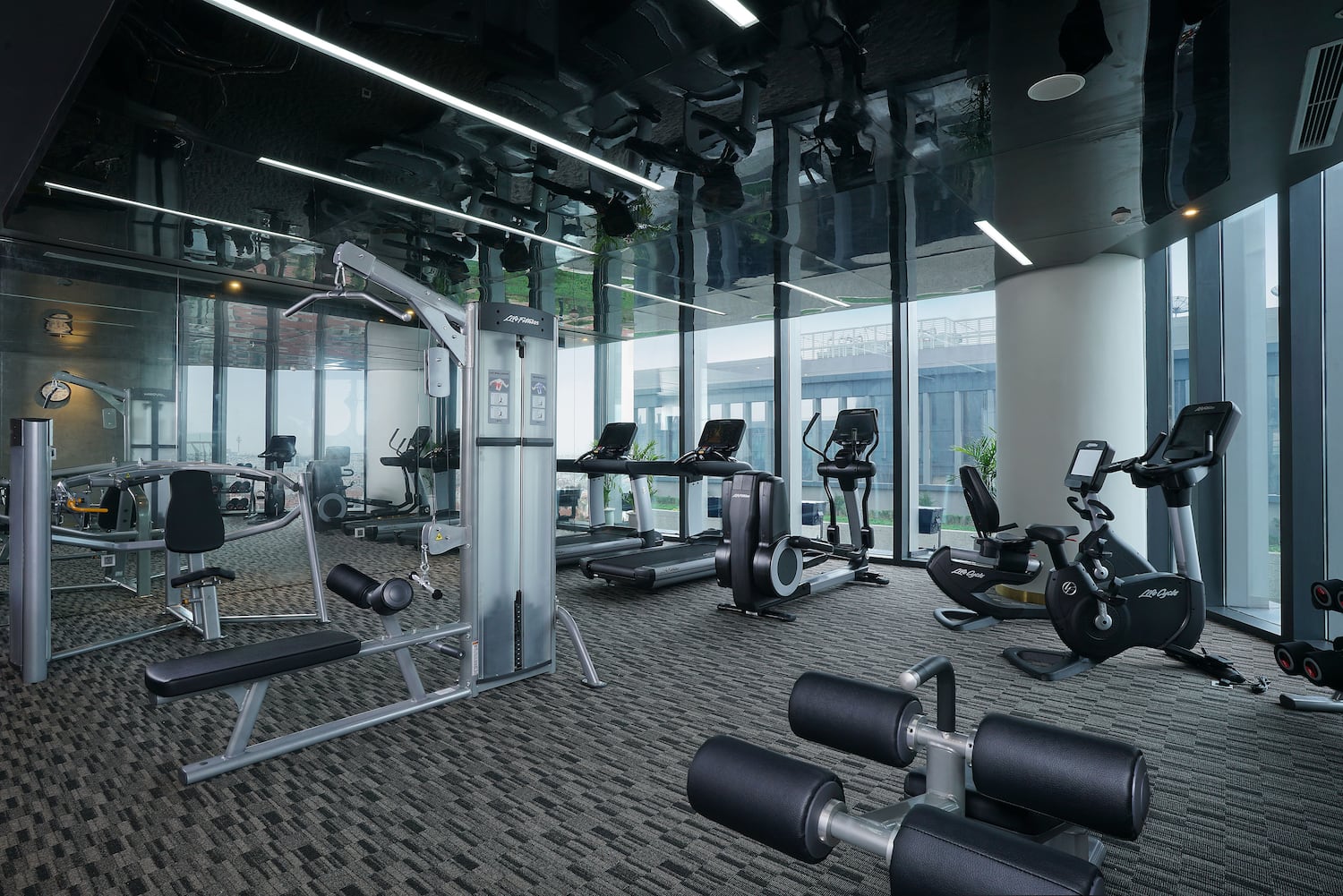 a room with exercise equipment