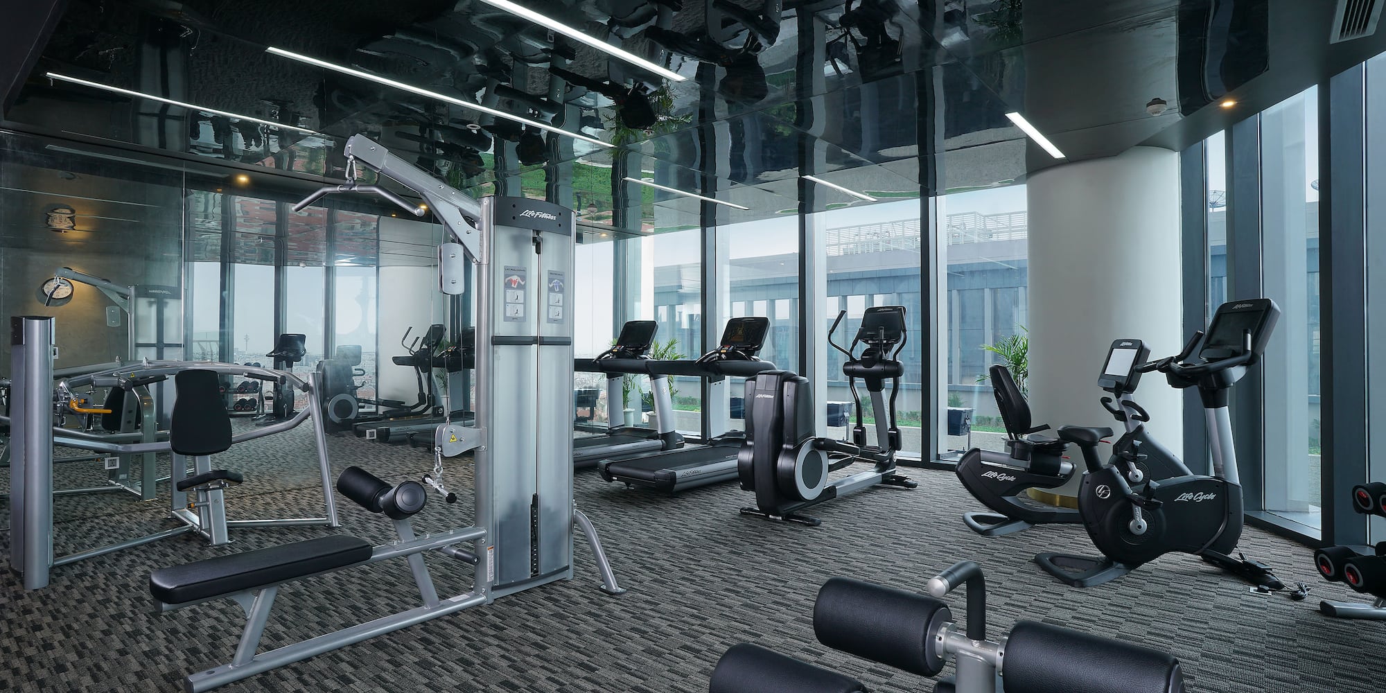 a room with exercise equipment