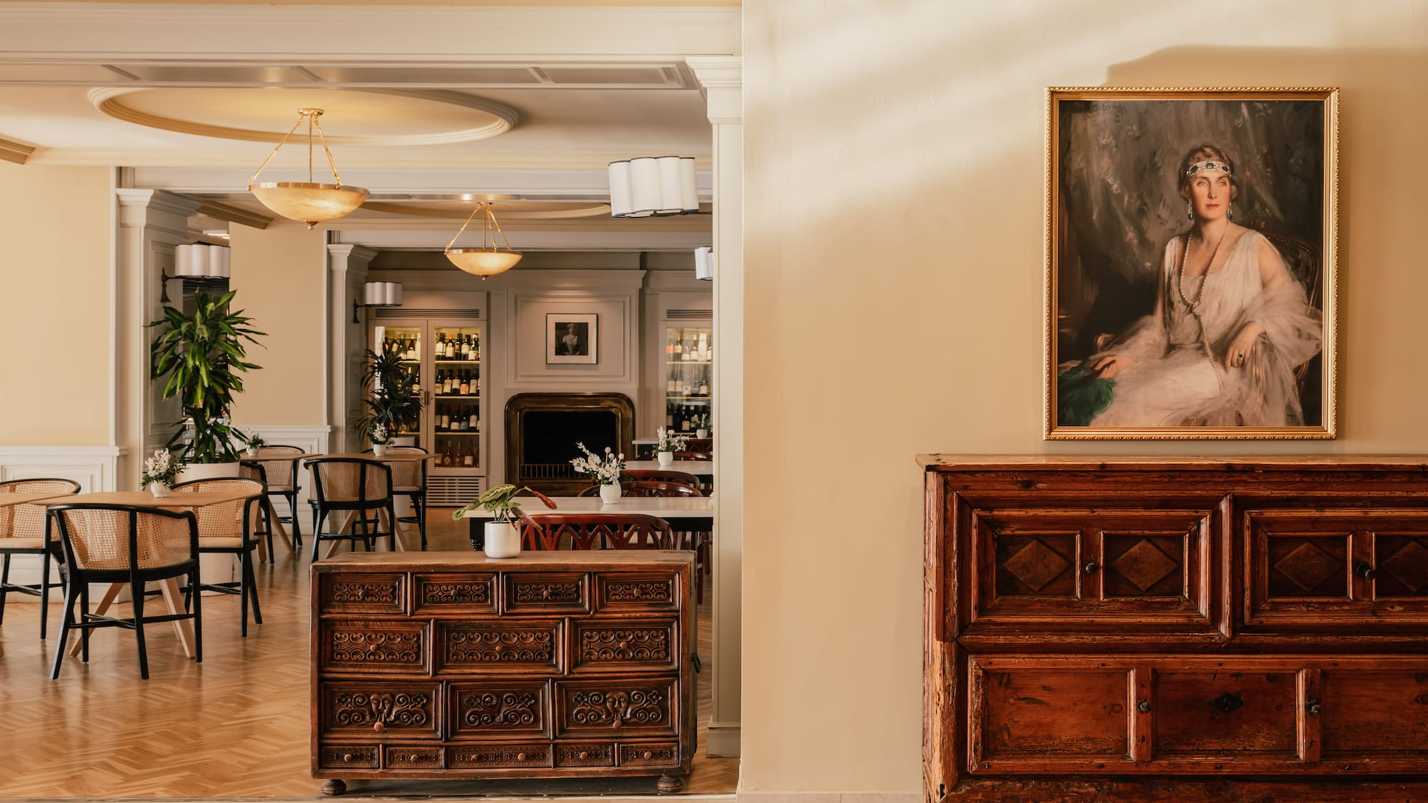 a room with a painting on the wall