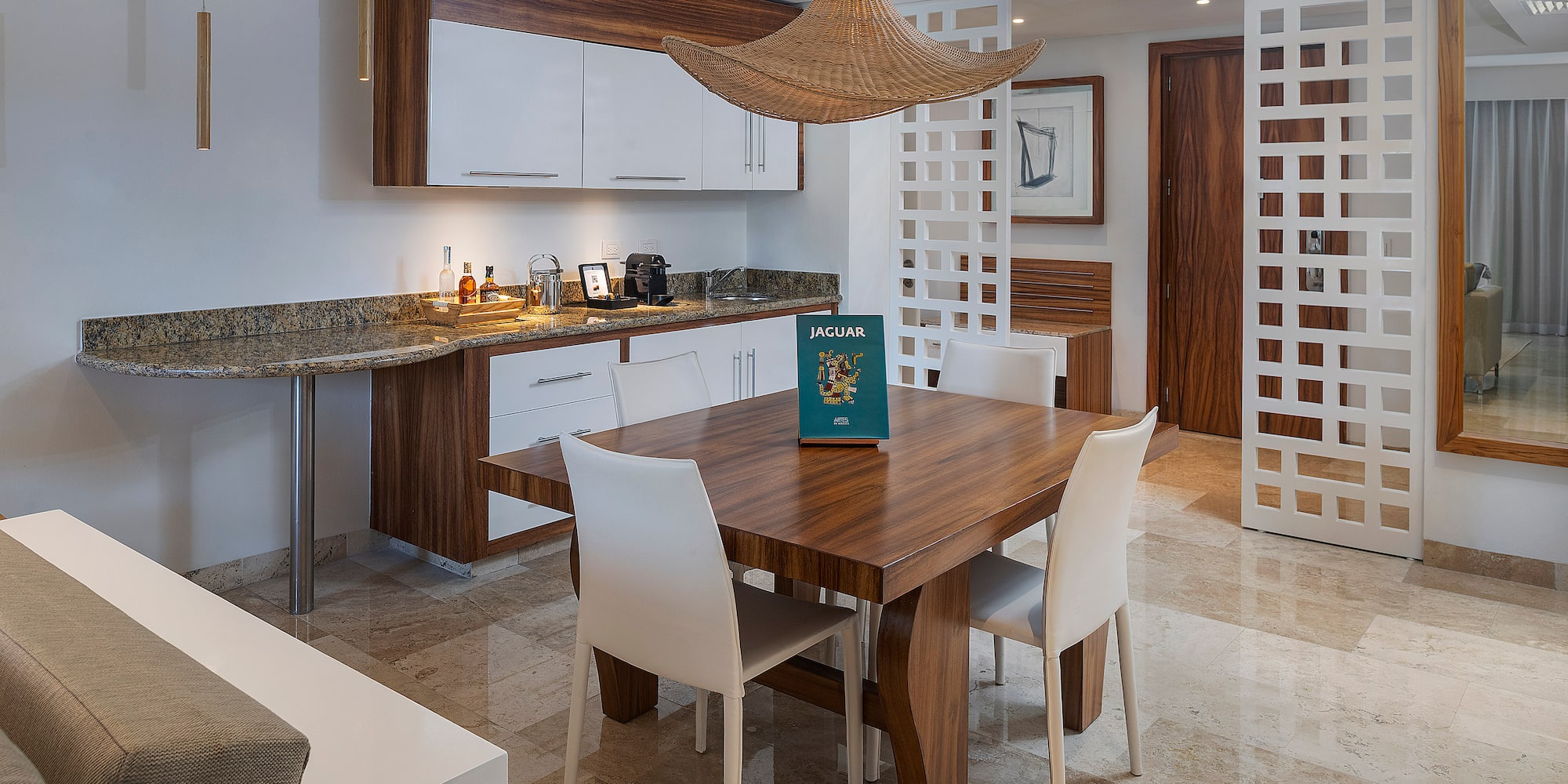 a dining table in a room