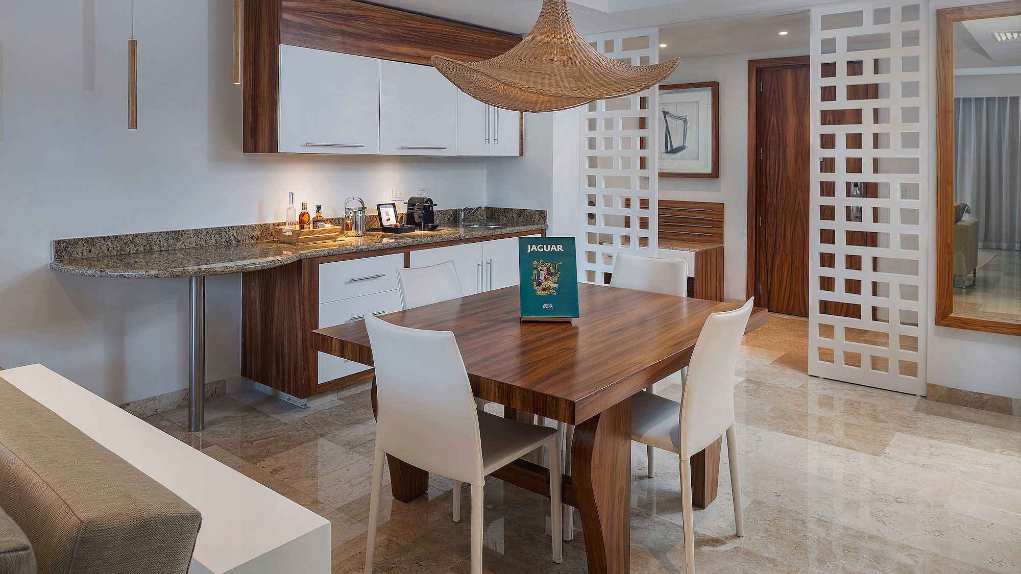 a dining table in a room