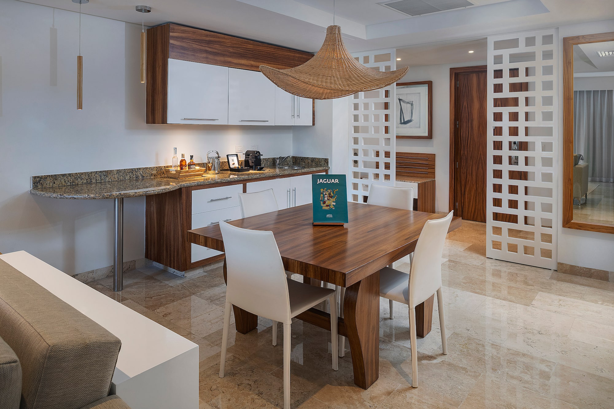 a dining table in a room