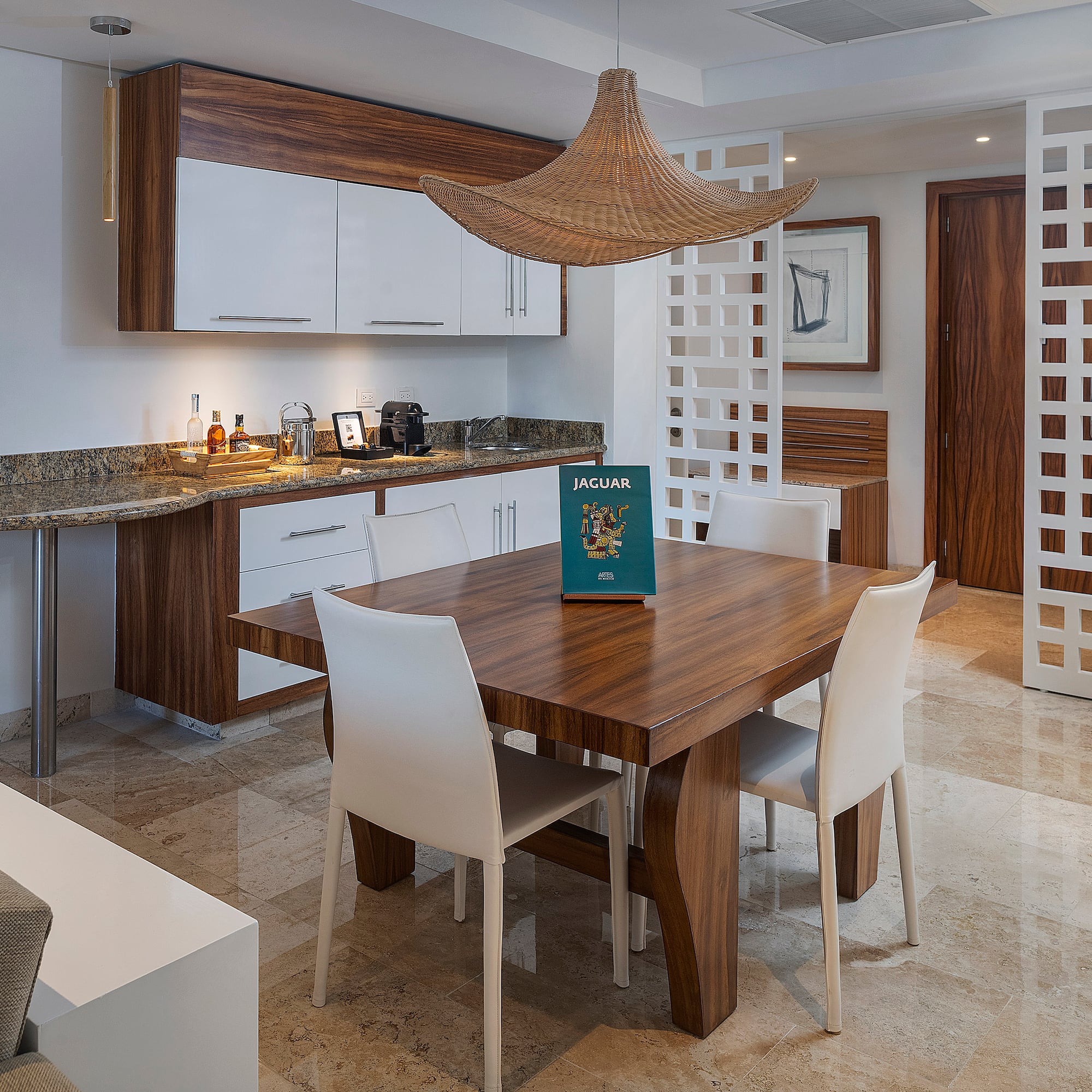 a dining table in a room