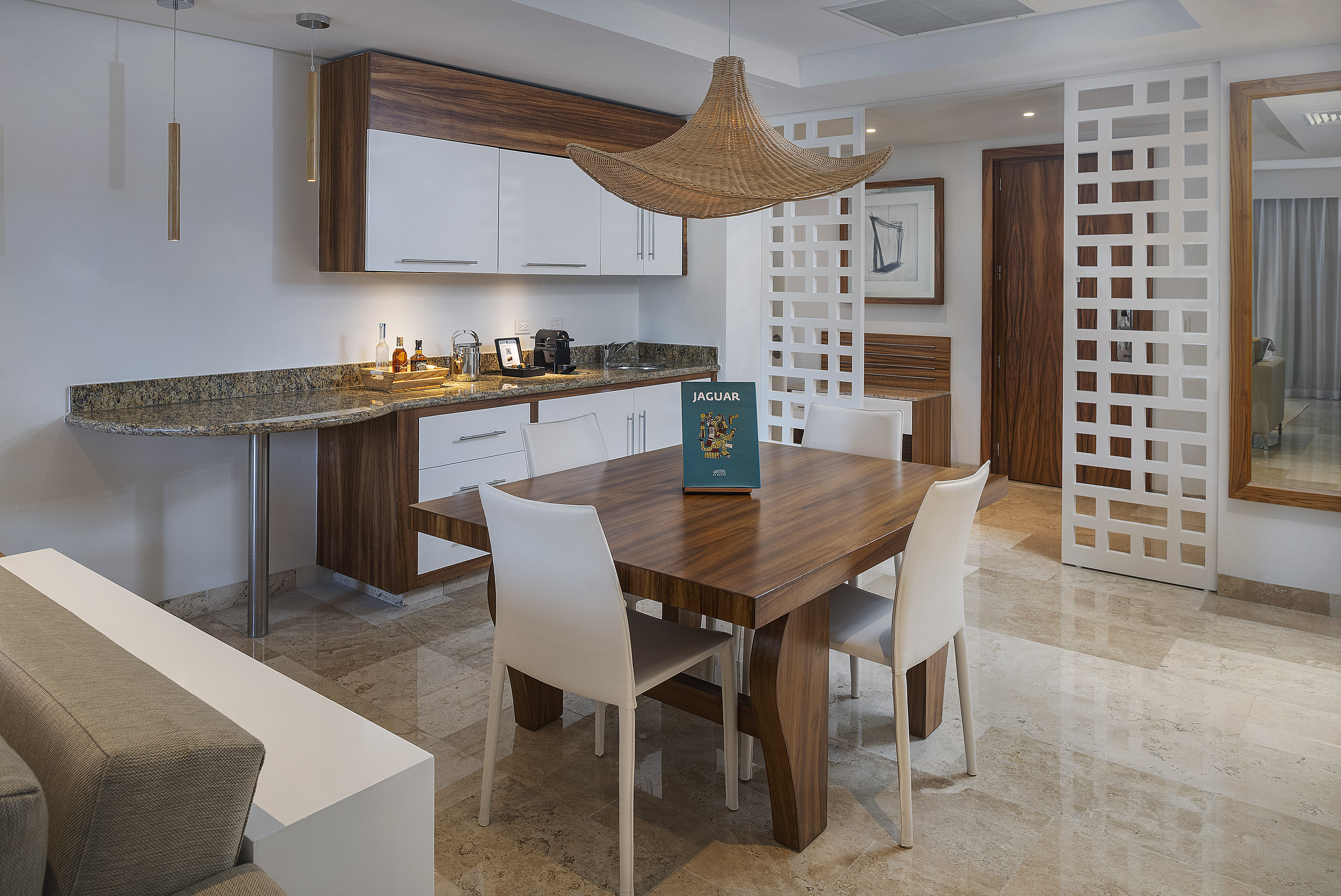 a dining table in a room