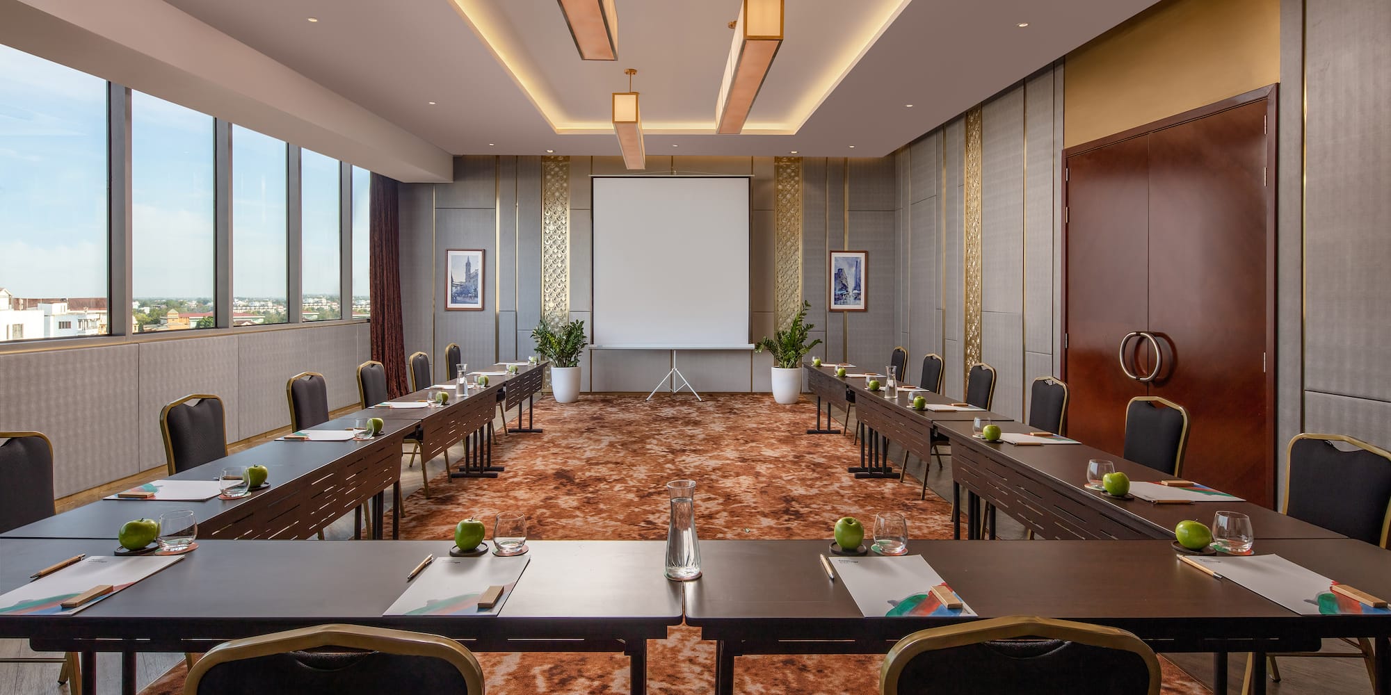 a room with tables and chairs