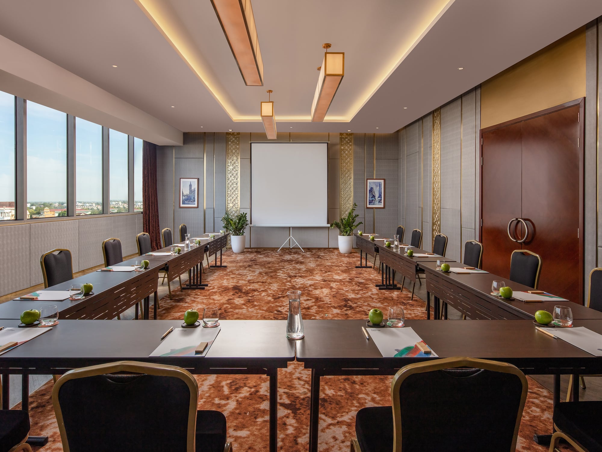 a room with tables and chairs