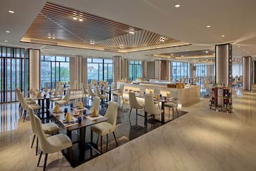 a room with tables and chairs